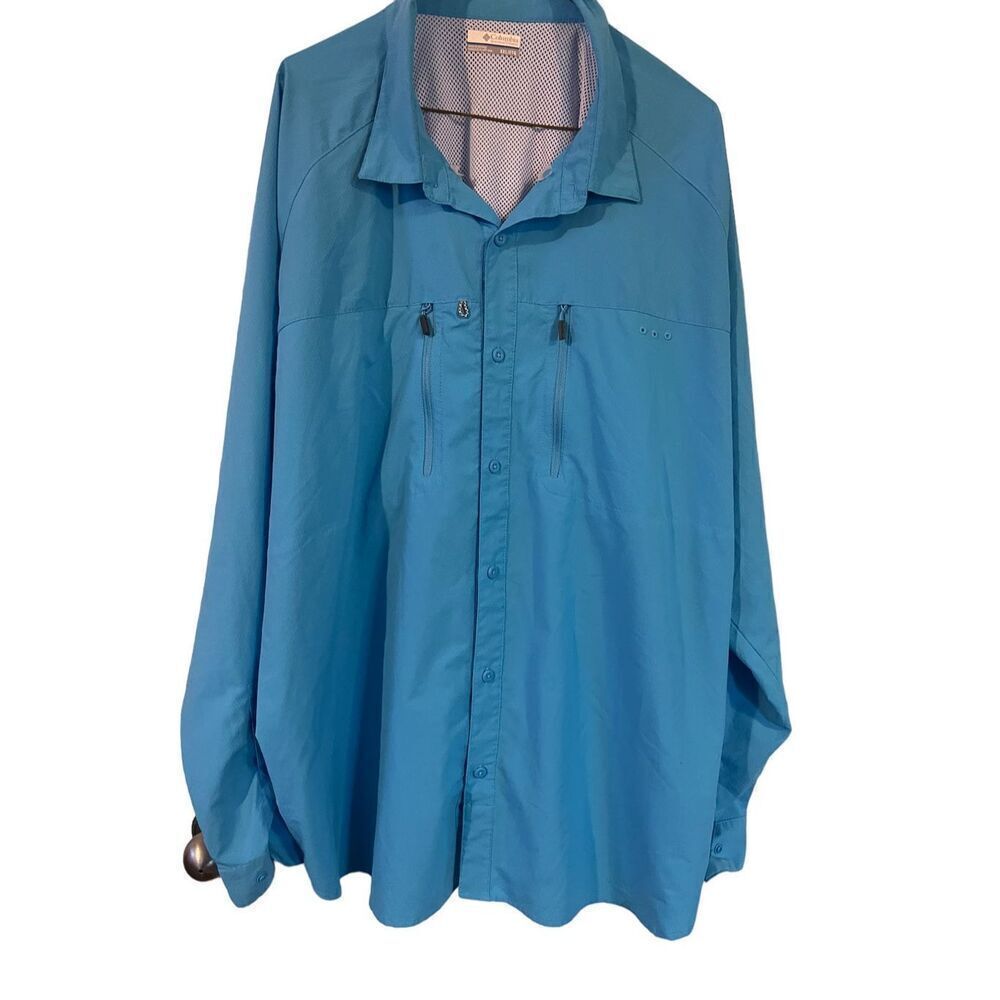 Columbia Mens Blue Full Buttons Up Collared Long Sleeve Fishing Shirt Size XXL